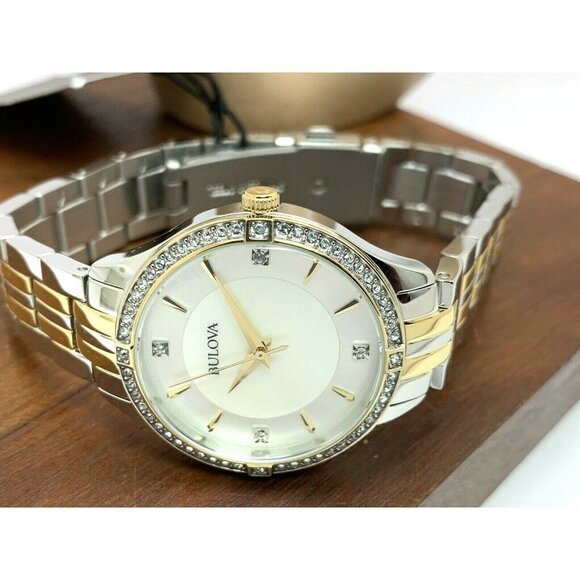 Bulova Women's Watch 98L273 Two Tone Crystal Accent Mother of Pearl Dial - Picture 8 of 13